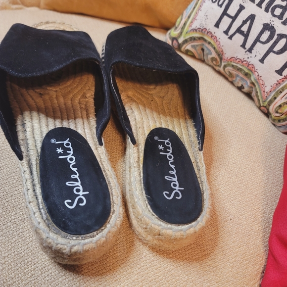 Splendid Black Suede Leather Slip On Espadrilles Slides Flats Black - Picture 2 of 8